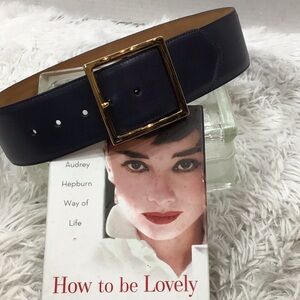 W. Kleinberg Dark Gray Leather Belt with square Gold Buckle S